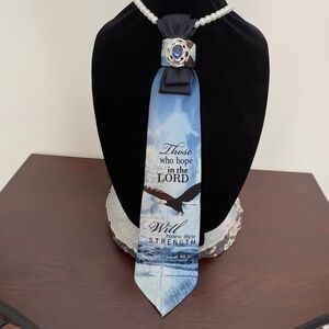 Isaiah 40:31, Renew My Strength, Woman Necktie, Monet Silver/Blue Brooch